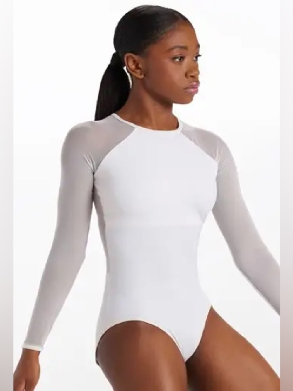 WEISSMAN white mesh long sleeve Raglan Leotard MT10552 LC-large child
